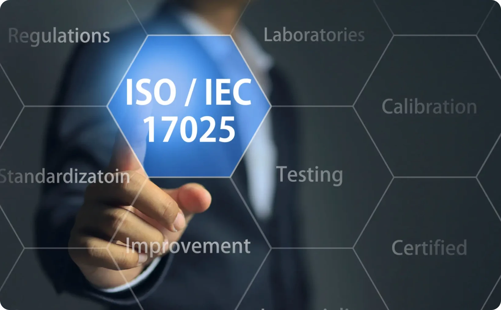 Finger pointing at ISO/IEC 17025 hexagon